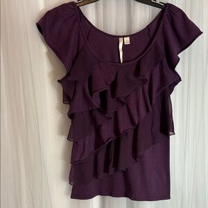LC Lauren Conrad Deep Purple Ruffle Blouse